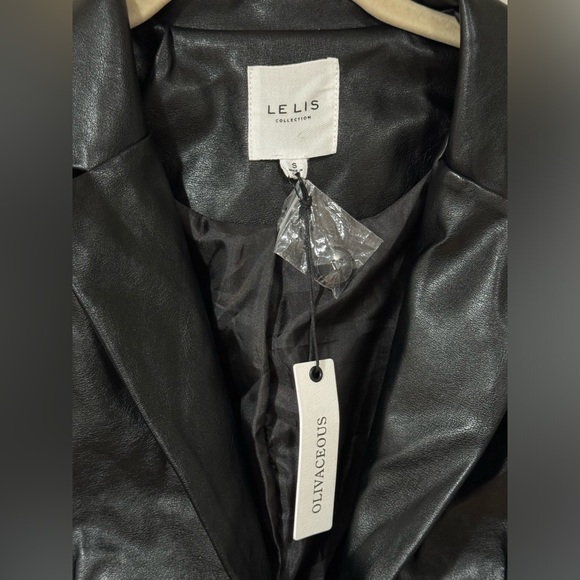 NEW LE LIS VEGAN BLACK LEATHER CROPPED BLAZER SIZE S - Picture 7 of 9